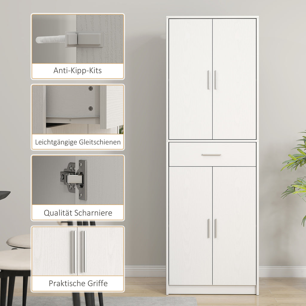 HOMCOM Keukenkast, 3-traps verstelbare planken, Spaanplaat, MDF, veel opbergruimte, Wit