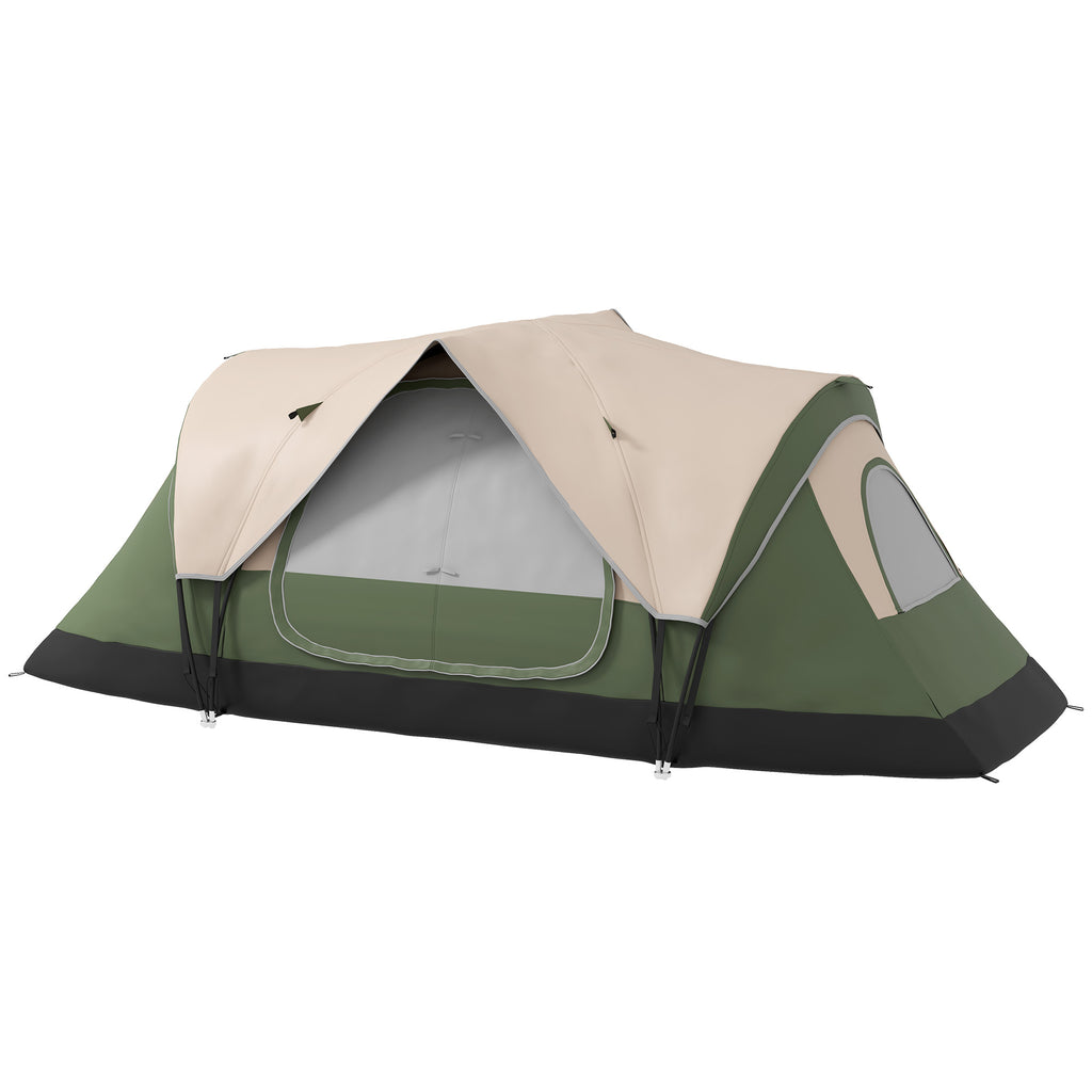 Outsunny Campingtent, 2 Ruimtes, Verwijderbare Scheidingswand, voor 6 Personen, Waterdicht, Donkergroen