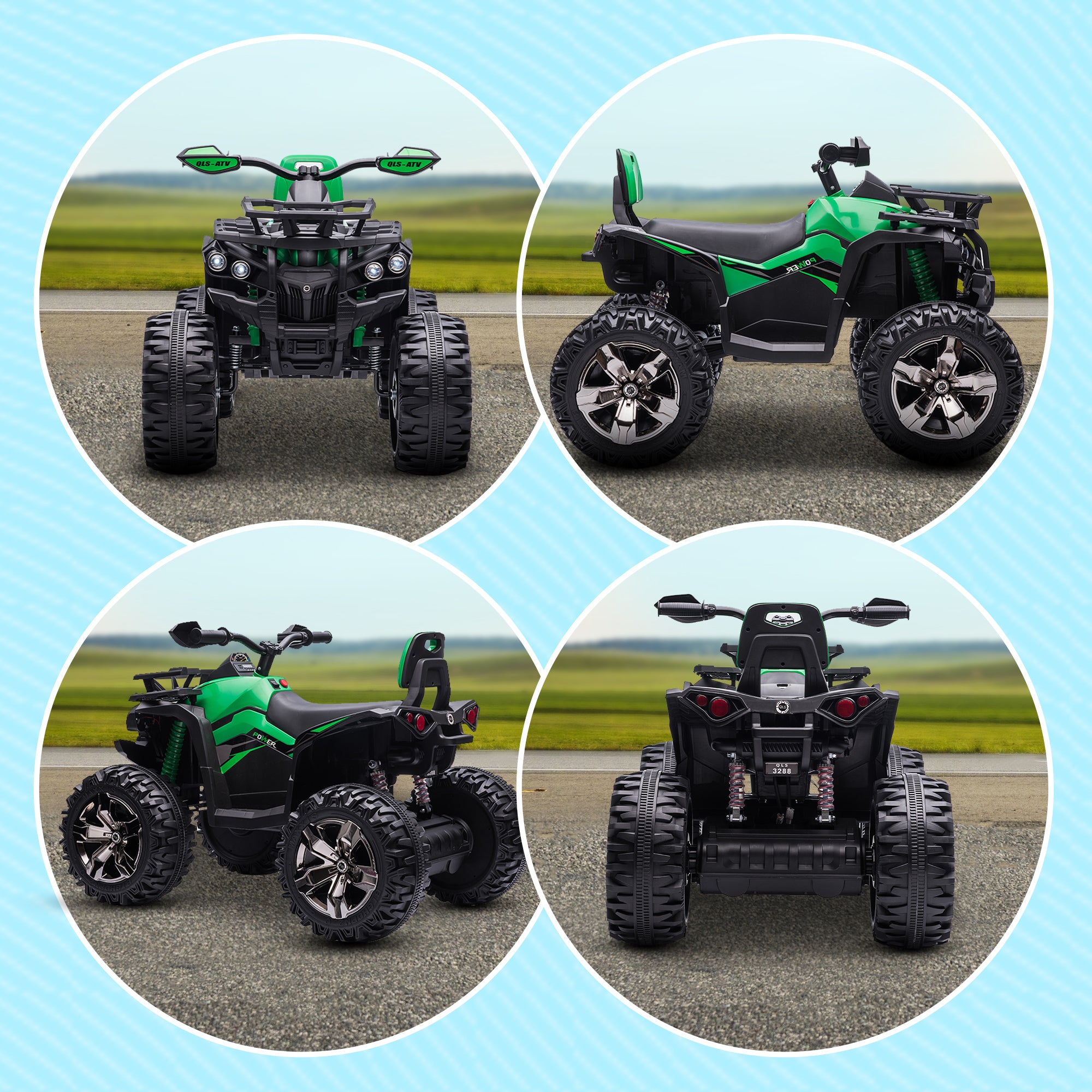 HOMCOM Elektrisch Kinderquad met Licht & Muziekaansluiting, 3-8 km/u, Voor 3-5 Jaar, Groen