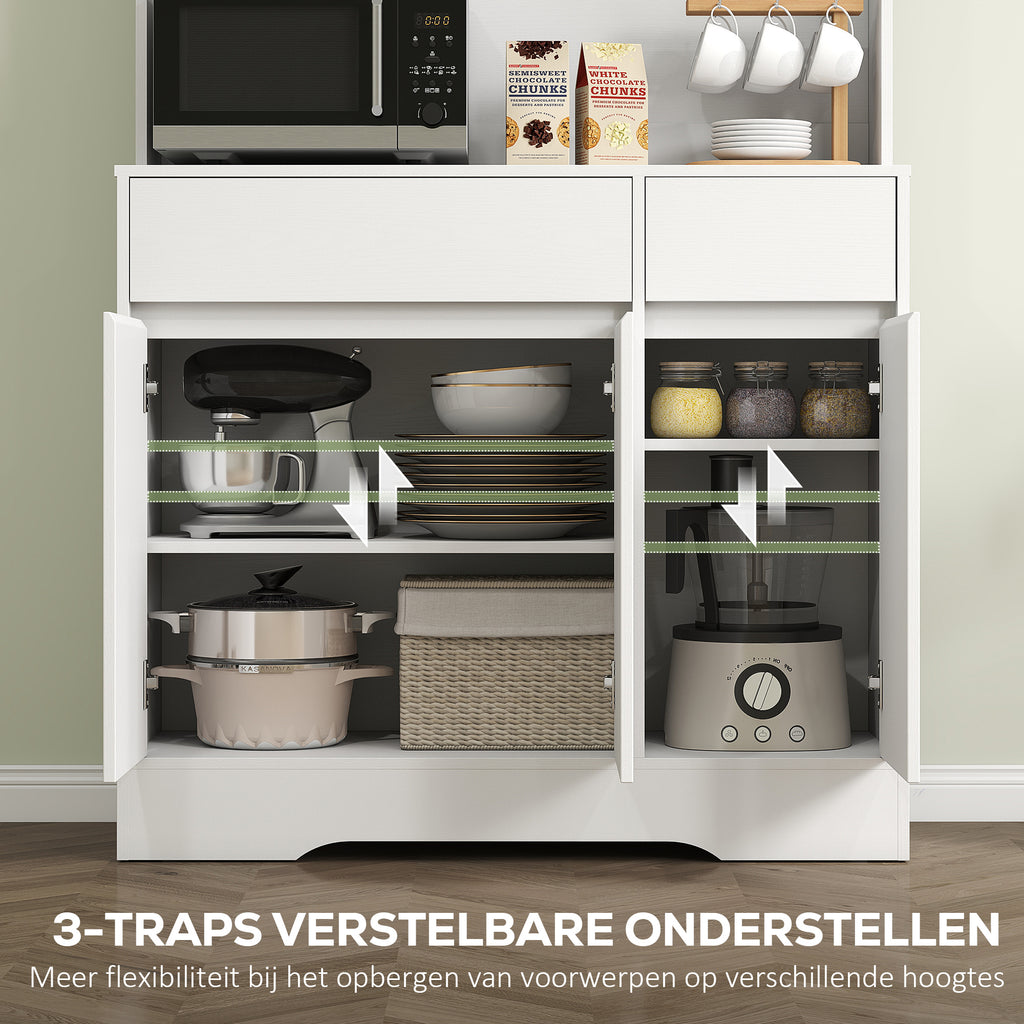 HOMCOM Keukenkast met Open Werkblad, 6 Kastdeuren, 2 Laden, Verstelbare Planken, Kabelgaten, Spaanplaat, Wit
