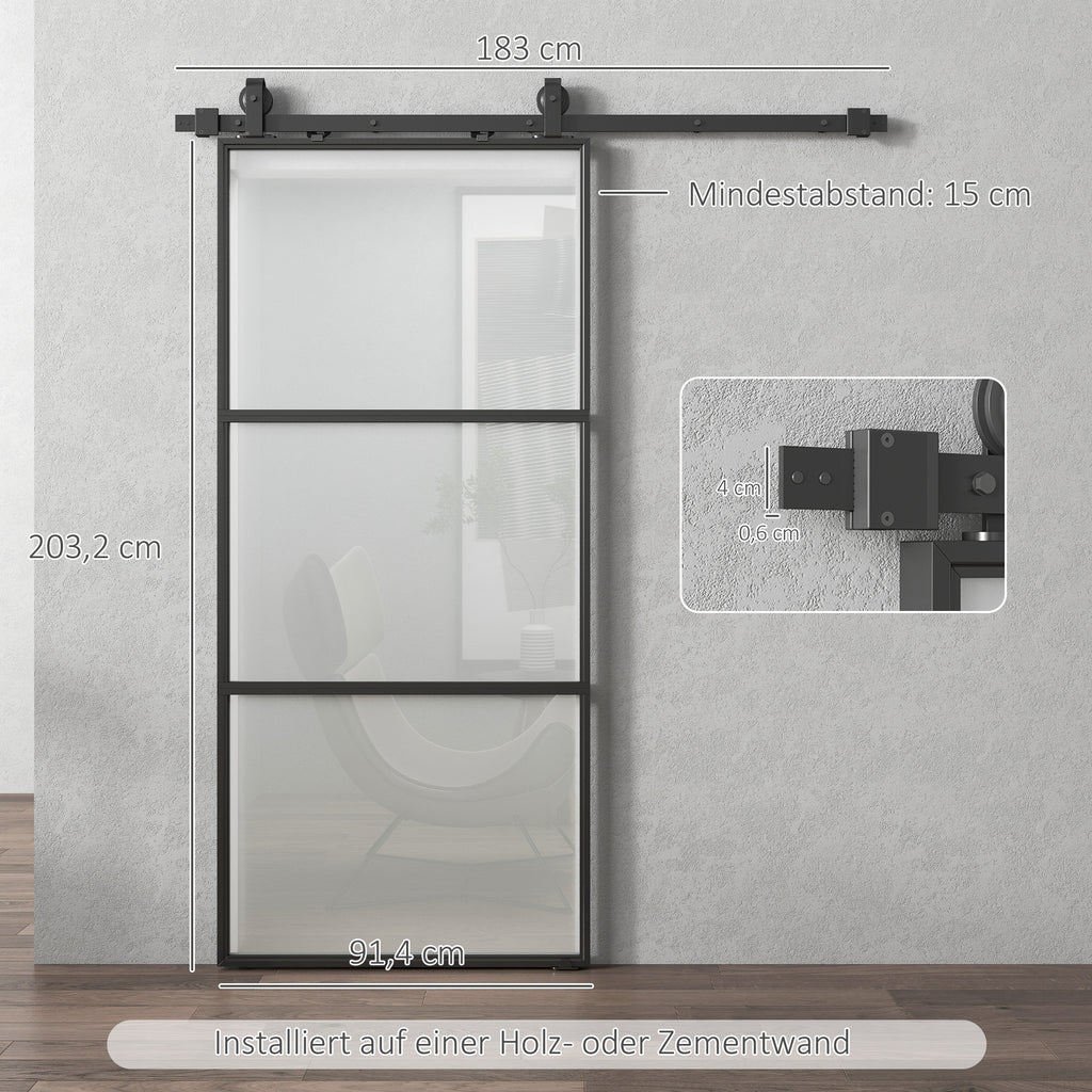HOMCOM Schuifdeur met melkglas, railsysteem, montageset, soft-close mechanisme, eenvoudige montage, staal, zwart