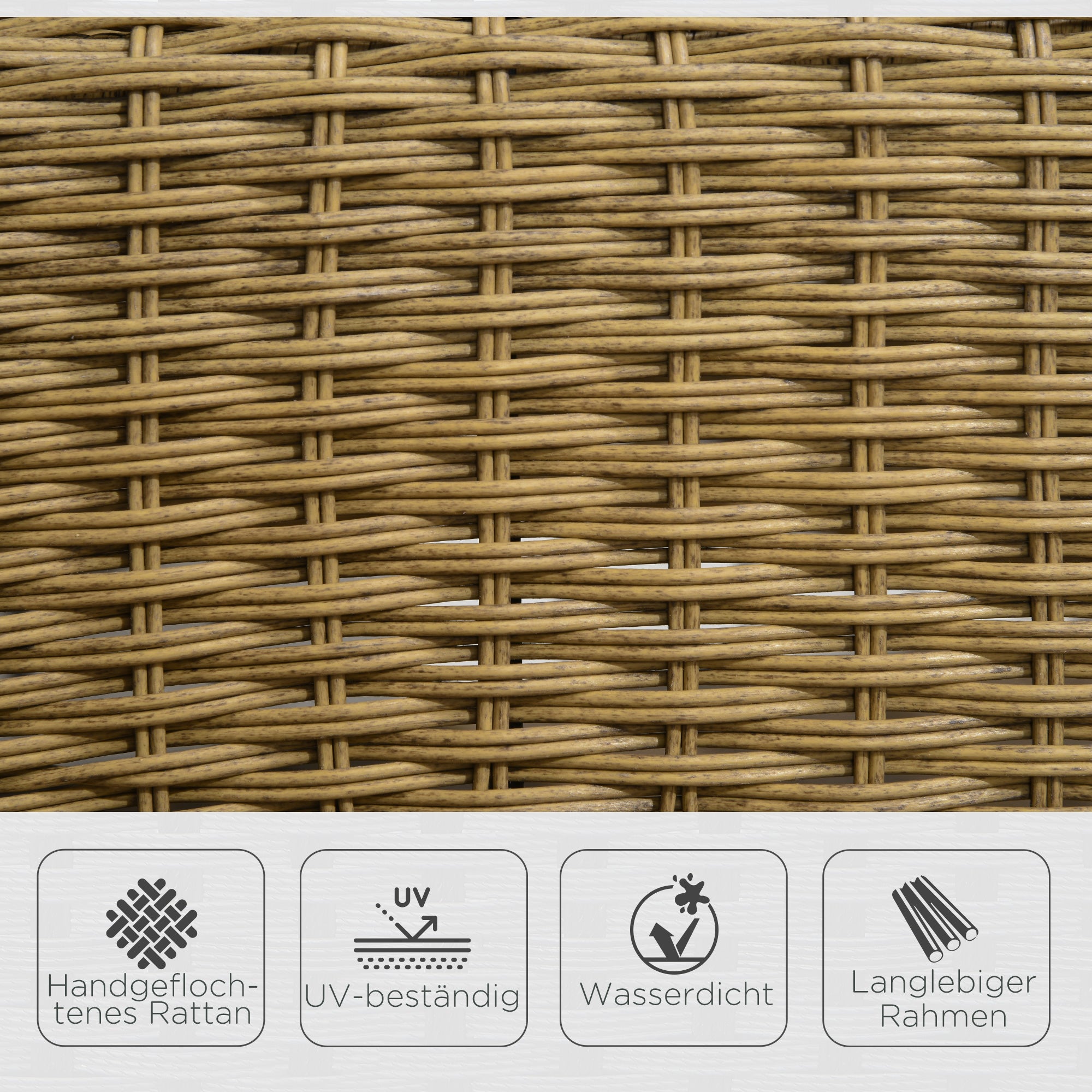 Outsunny schommelstoel in boho-stijl, PE-rotan, rotan schommelstoel, wasbare meubelhoezen, naturel + lichtgrijs