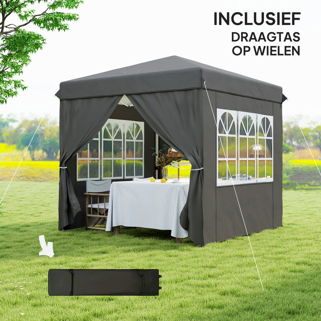 Outsunny 2,5 x 2,5 m Pop-up Paviljoen met Zijwanden en Transporttas, UPF50+ Hoogte Verstelbaar Tuinpaviljoen, Donkergrijs