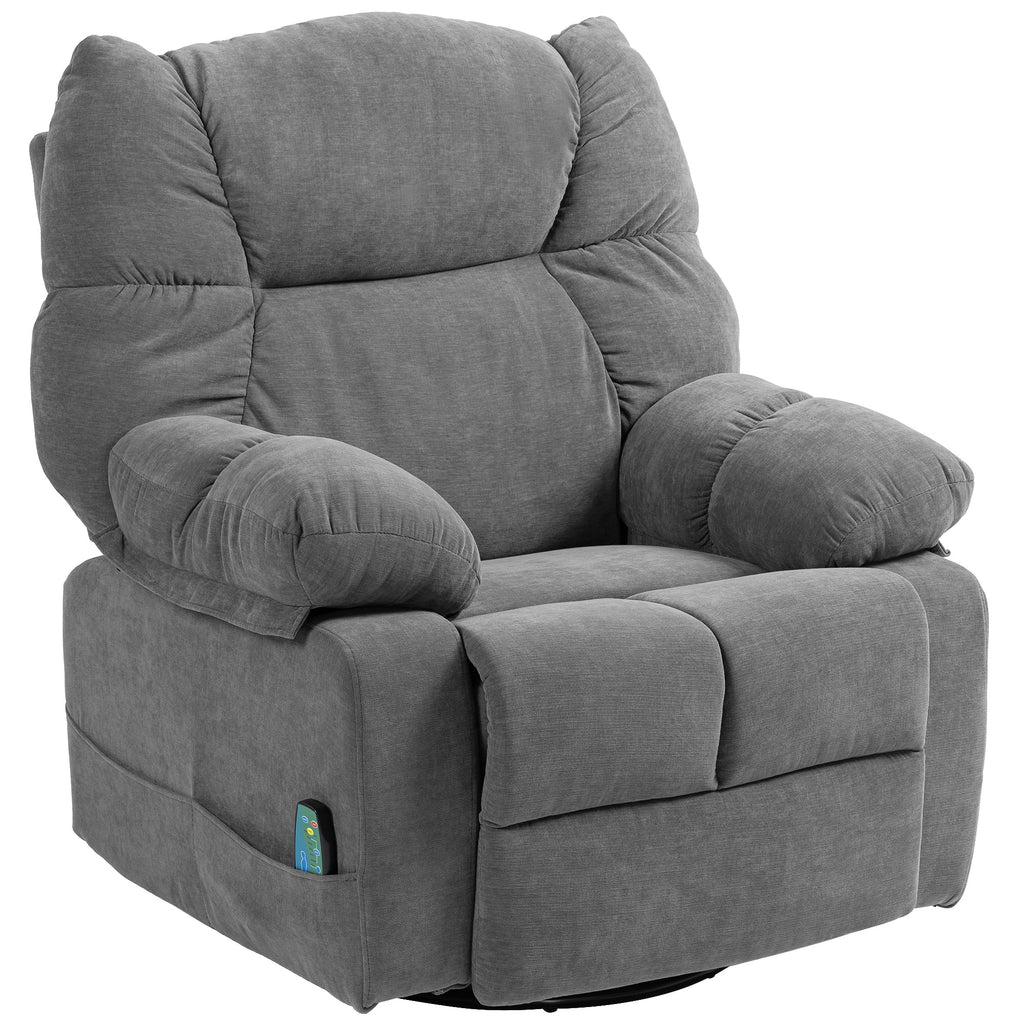 HOMCOM Relaxstoel met Massage- en Ligfunctie, Draaibare Massagestoel, 4 zijzakken en Afstandsbediening, Donkergrijs
