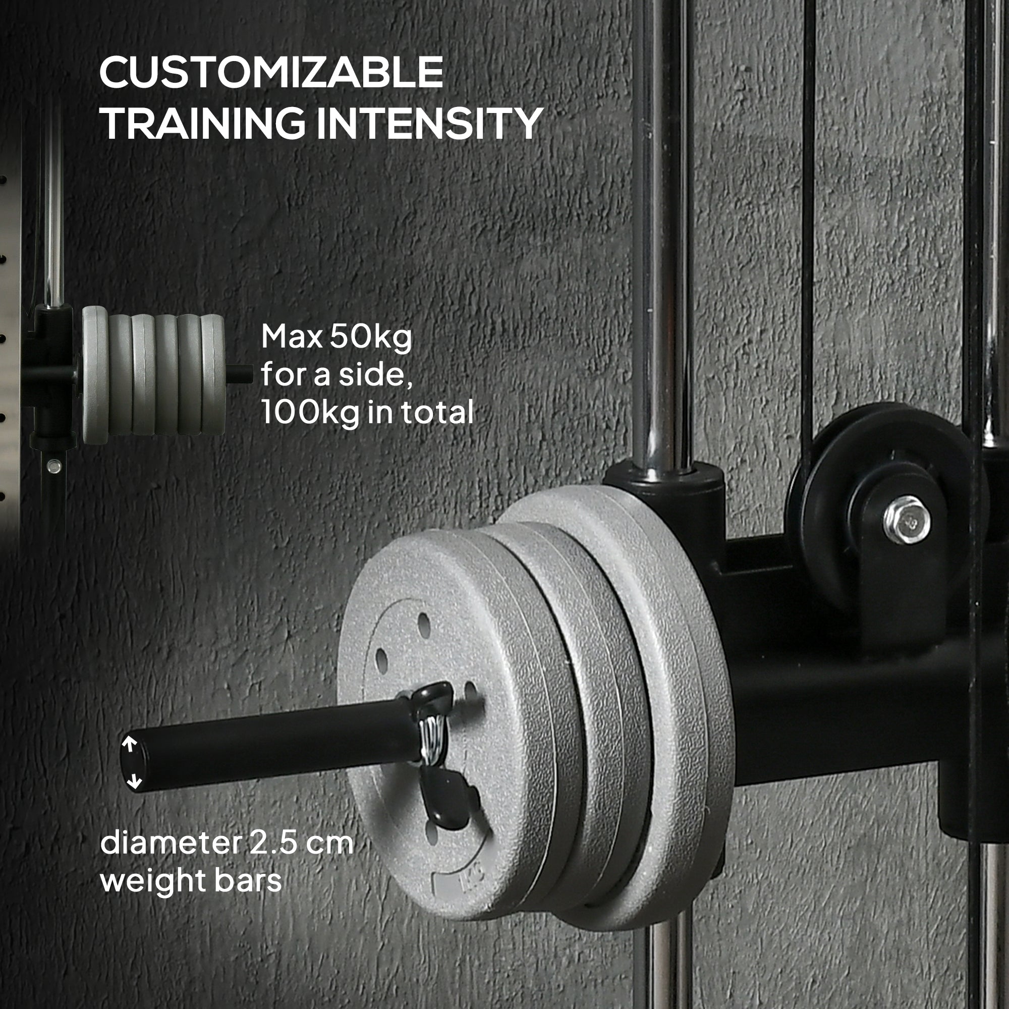 SPORTNOW Verstelbare Krachtstation 25-165 cm met Dual-Pulley-Systemen en Adapters 62 x 60 x 200 cm Zwart