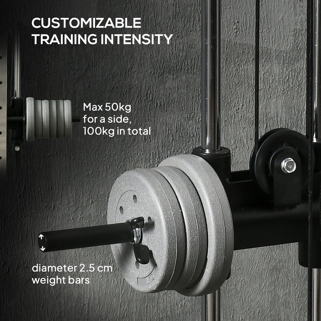 SPORTNOW Verstelbare Krachtstation 25-165 cm met Dual-Pulley-Systemen en Adapters 62 x 60 x 200 cm Zwart