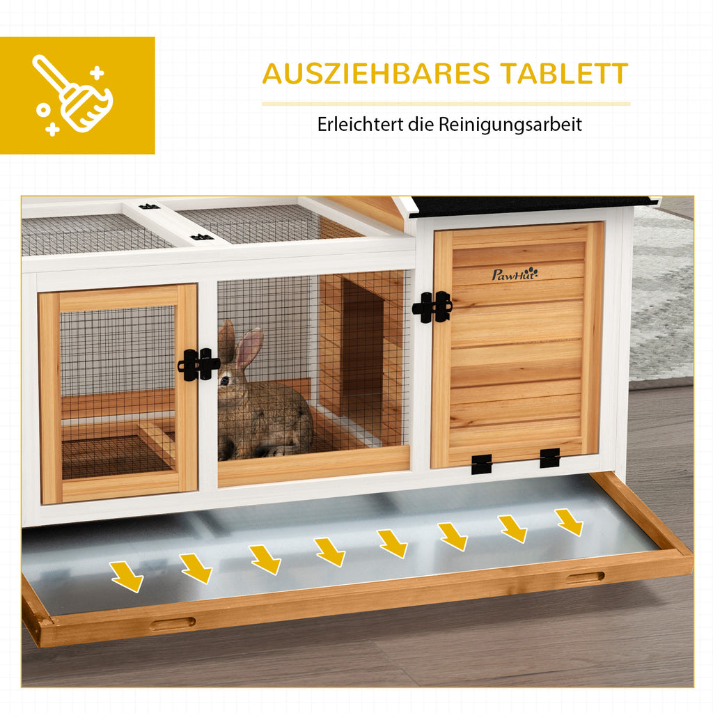 PawHut Konijnenhok voor Dwergkonijnen, Cavia's, met Wielen, 108 x 58 x 73,5 cm, Geel