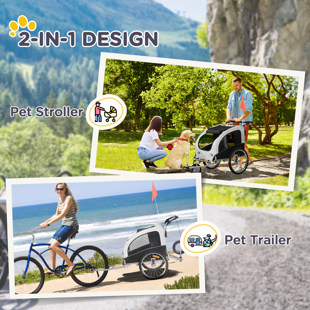 PawHut 2 in 1 hondenaanhanger fietskar jogger vlag regenhoes voor honden Wit