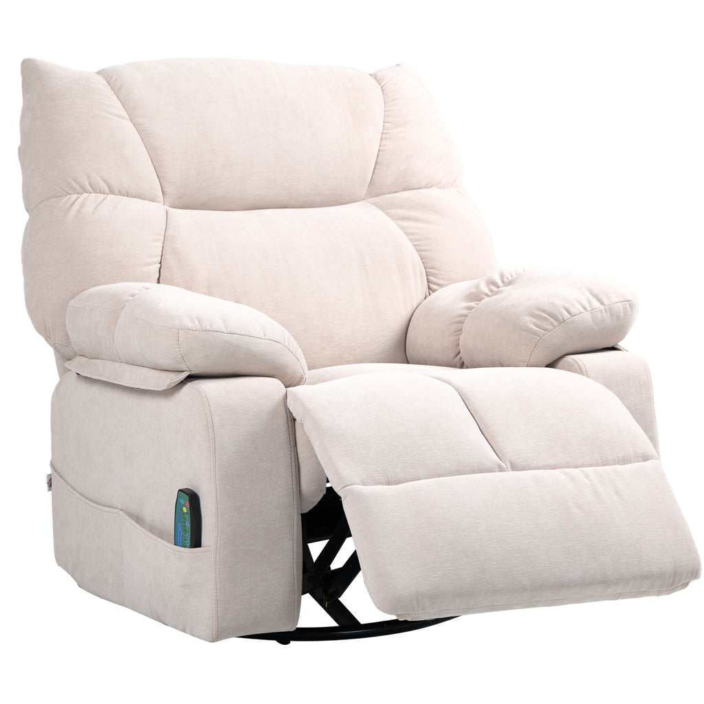 HOMCOM Massagestoel met Verwarmings- & Ligfunctie, Draaibaar, tot 150 kg, Metaal Frame, 98x90x98cm, Beige
