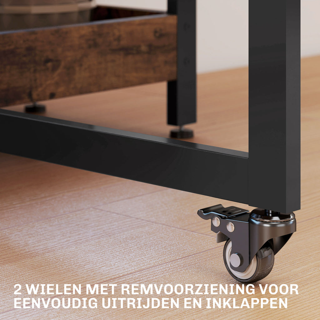 HOMCOM Inklapbare Eettafel in Industrieel Ontwerp, voor tot 4 Personen, Open Schappen, Flexibel, Metaal, Spaanplaat, Bruin