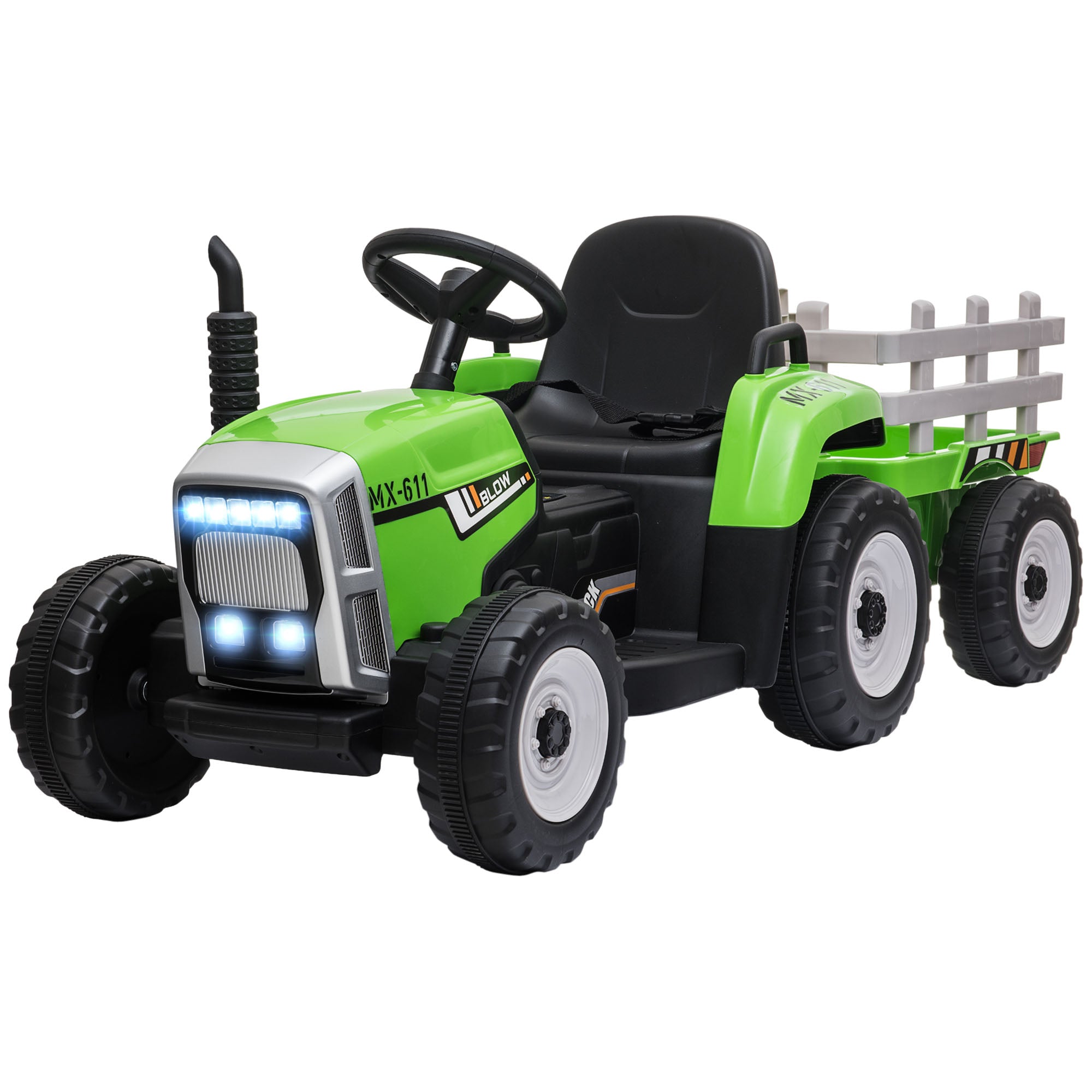 HOMCOM Elektrische kinderauto, kindertractor, inclusief ouderlijke afstandsbediening, maximale snelheid van 6 km/u, groen + zwart