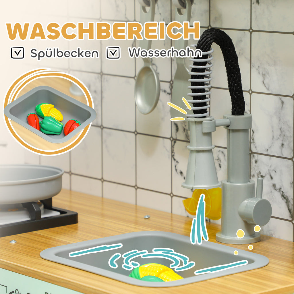 AIYAPLAY Speelkeuken Set met Krijtbord, Afzuigkap, Realistische Licht- en Geluidseffecten, Keukengerei