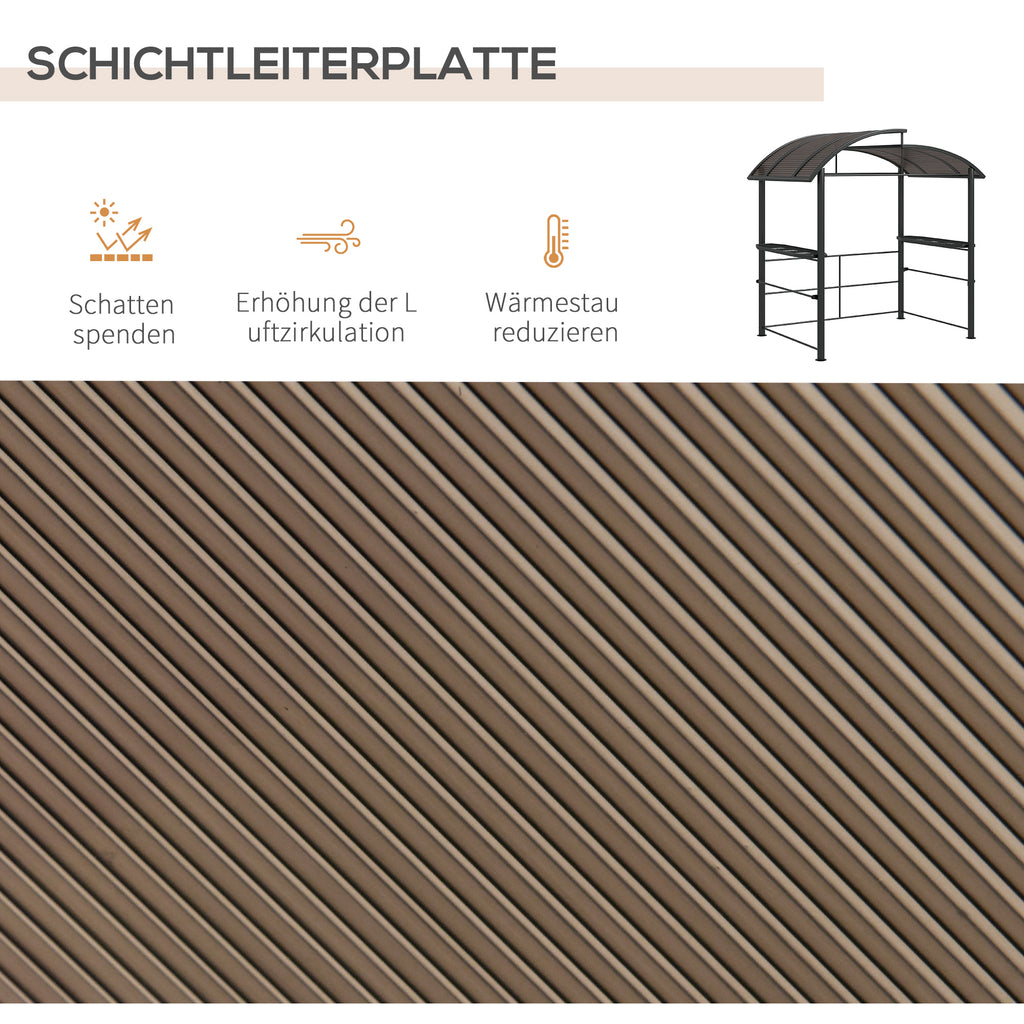 Outsunny Grillpaviljoen Grilldak Grillprieel, weerbestendig, 240 cm x 150 cm x 230 cm, Geelbruin + Donkergrijs