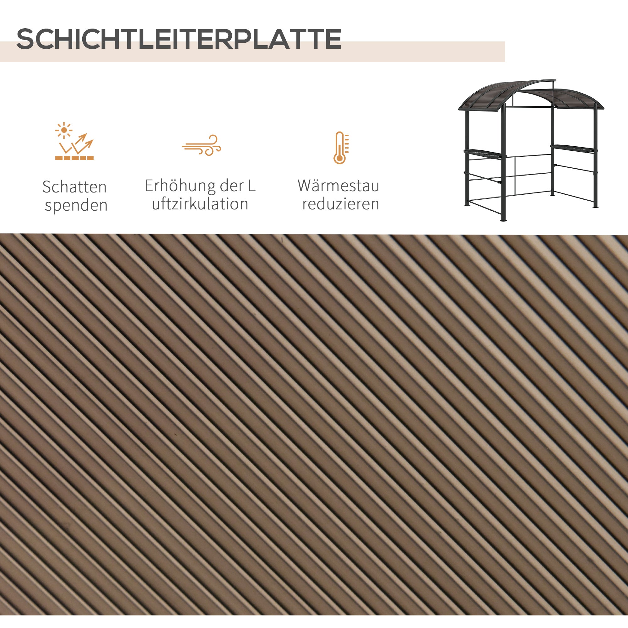 Outsunny Grillpaviljoen Grilldak Grillprieel, weerbestendig, 240 cm x 150 cm x 230 cm, Geelbruin + Donkergrijs
