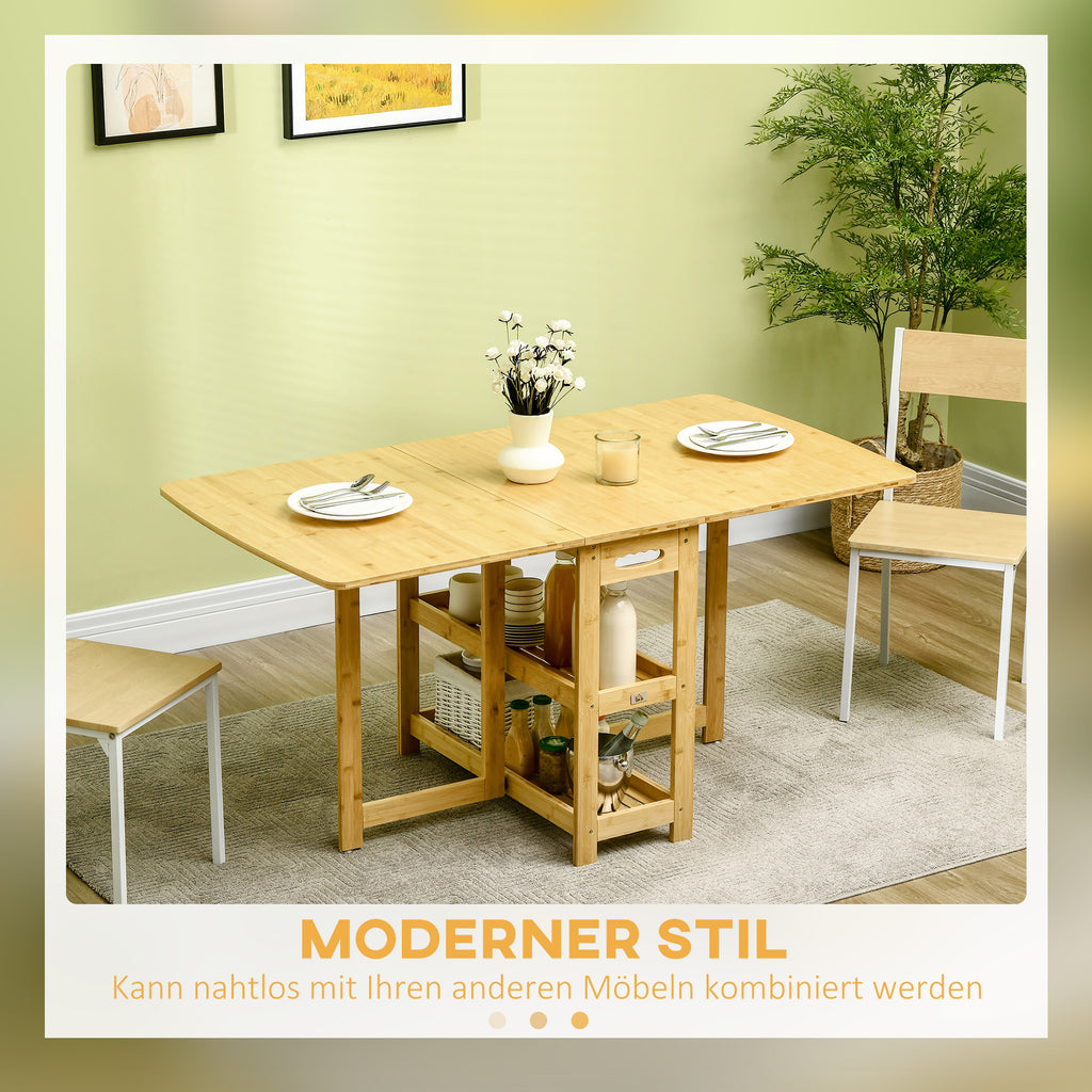 HOMCOM eettafel klaptafel met opbergvakken eetkamertafel keukentafel naturel hout
