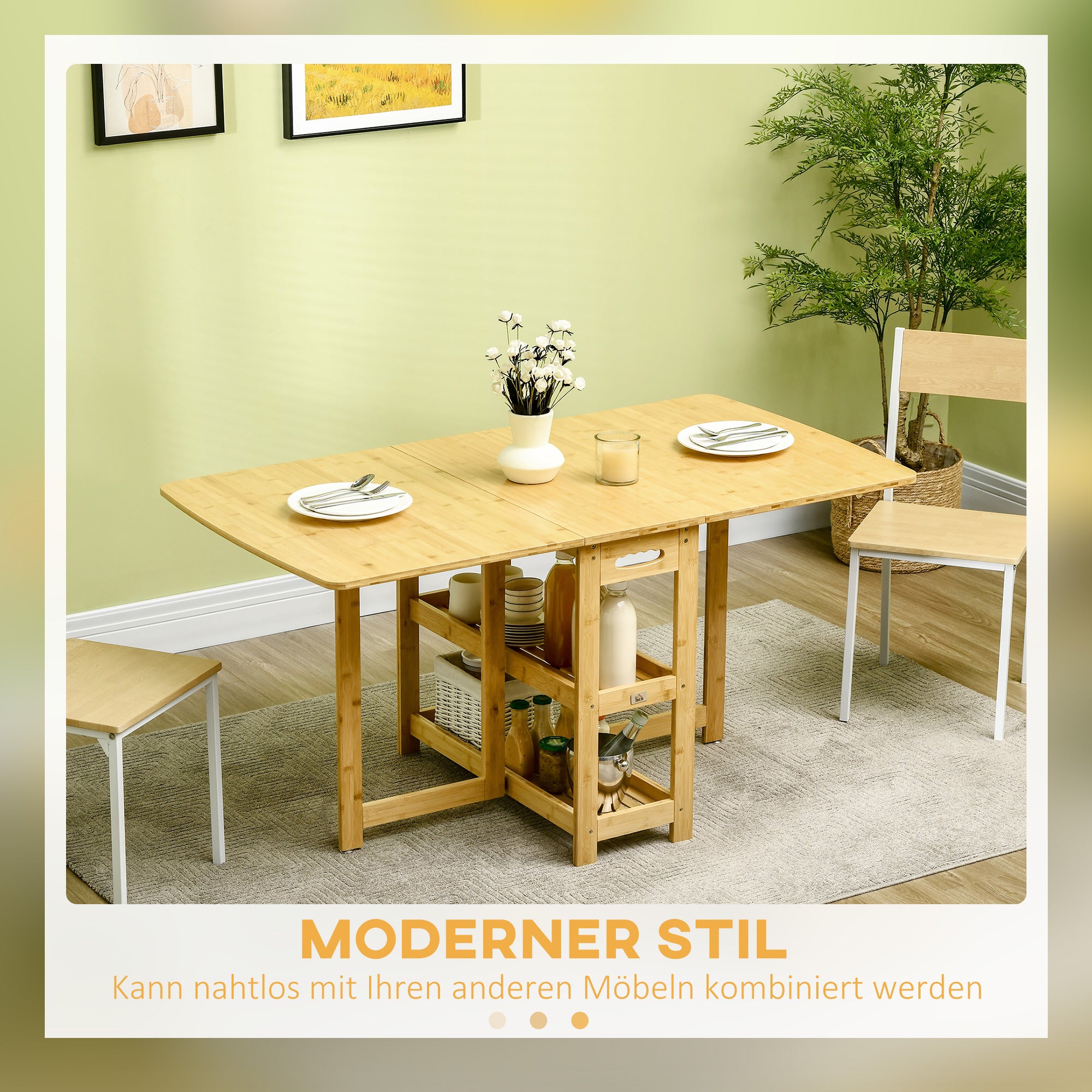 HOMCOM eettafel klaptafel met opbergvakken eetkamertafel keukentafel naturel hout