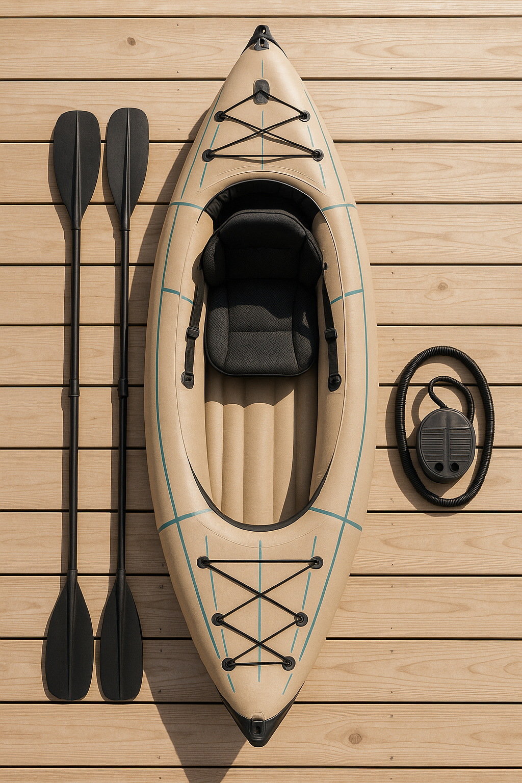 Enkelt oppustelig kajak med samlefunktion beige/sort PVC s- og flodeventyr 300x78x32cm SlYlFqV494xn