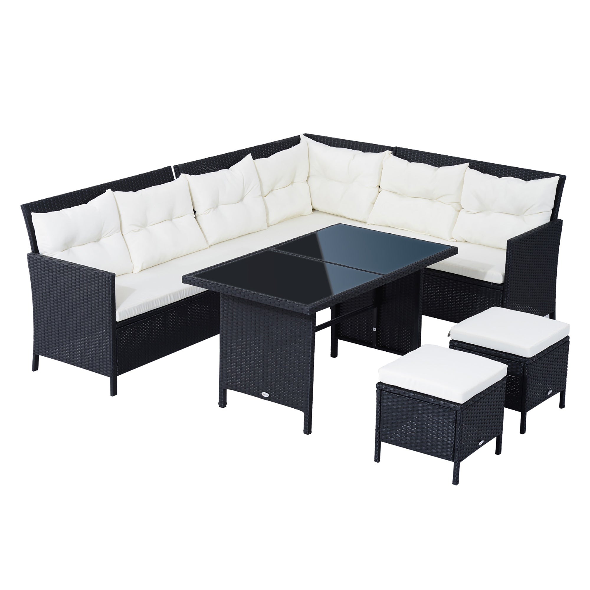 Outsunny 18-delige poly-rotan zitgroep bankstel tuinset fauteuil krukkenset