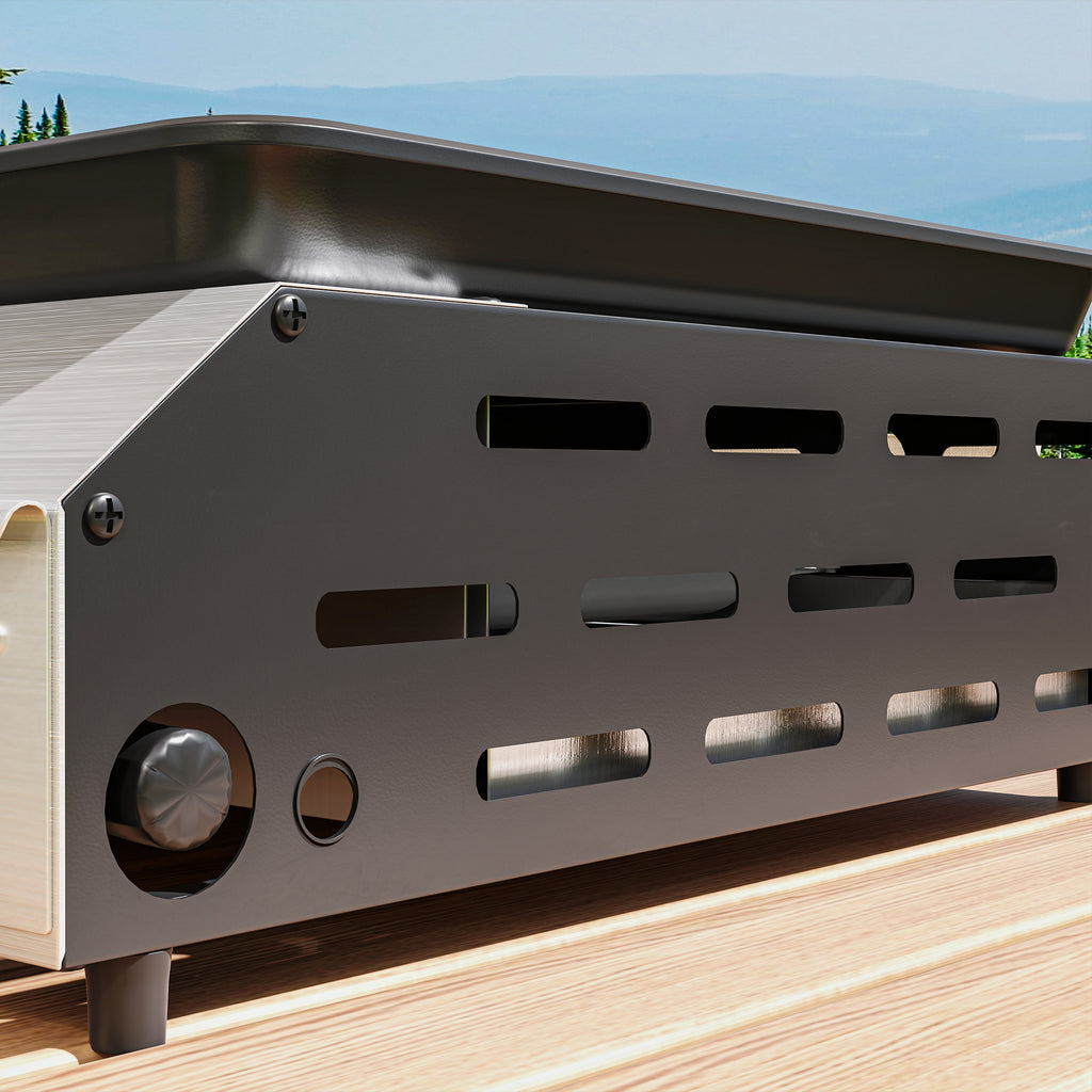 Outsunny Gasbarbecue met 8000BTU/2,4 KW, Grillwagen incl. 4 Roestvrijstalen Branders, Drukregelaar 44 x 44,5 x 19 cm Zilver+Zwart