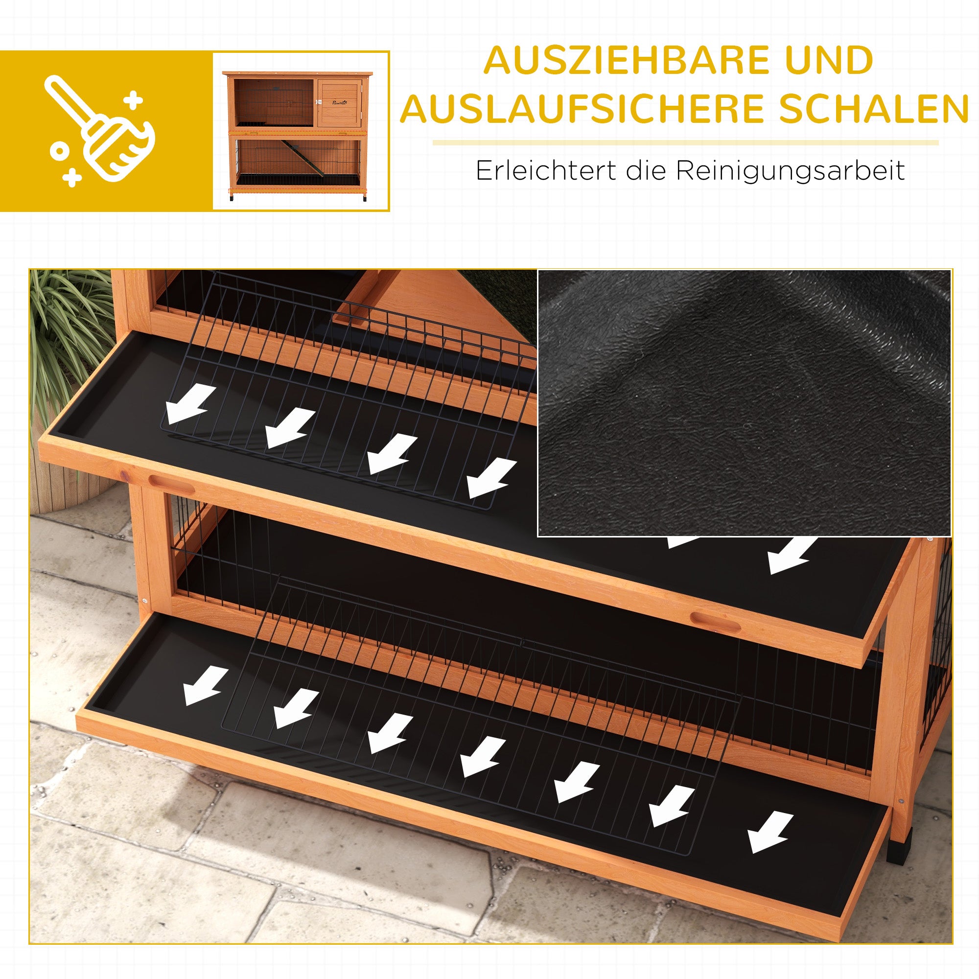 PawHut Kleindierstal Kleindierhuis Knaagdierhuis, weerbestendig, 2 Bakken, 123 x 63 x 112 cm, Oranje