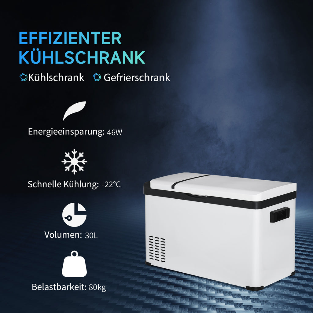 Outsunny Koelbox Auto 30L met Lcd-scherm Compressor Auto Koelkast Elektrische Boot Camper Reizen 12/24V DC en 110-240V AC Wit