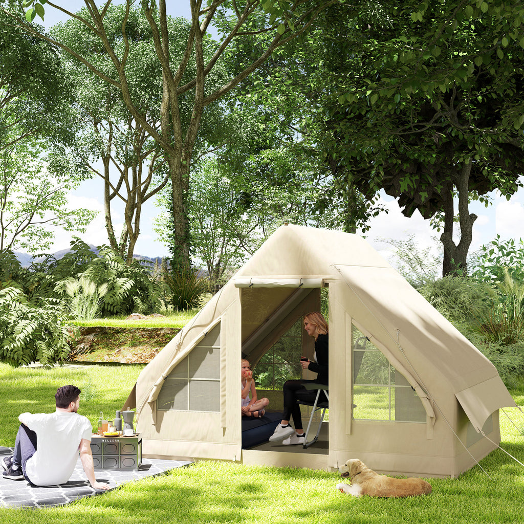 Outsunny Opblaasbare Campingtent, Slaaptent, Oxford-Stof, Netramen, Waterdicht