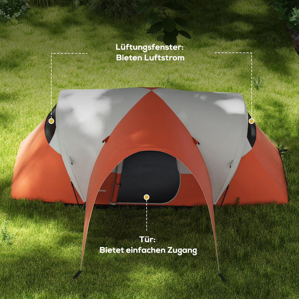 Outsunny Kampeertent voor 5-6 Pers., Familietent, waterdicht, met Voortent, 550L x 300B x 198Hcm, Oranje