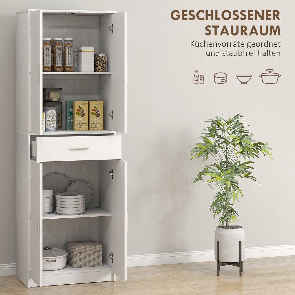 HOMCOM Keukenkast, 3-traps verstelbare planken, Spaanplaat, MDF, veel opbergruimte, Wit