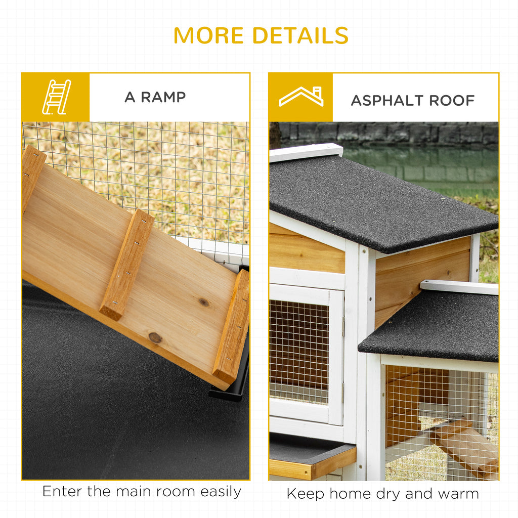 PawHut konijnenhok met ren, hok voor kleine dieren, dwerg konijnenhok met oprit, cavia hok, kooi voor kleine dieren, dwergkonijn kooien voor buiten, winterklaar, sparrenhout, wit, 230 x 53 x 93.5 cm