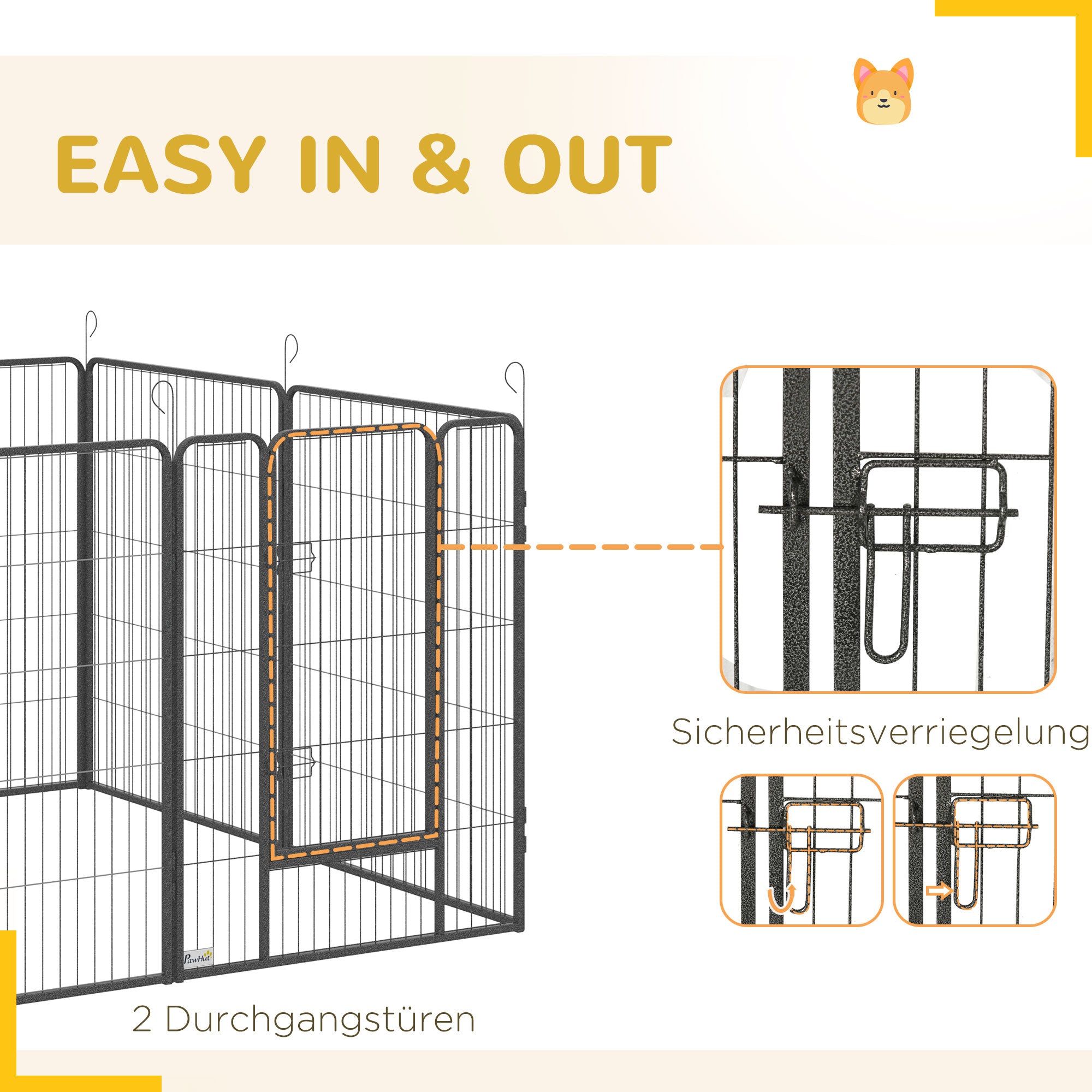 PawHut Puppy Run modulair ontwerp 16 panelen 2 deuren weerbestendig staal 3,2 x 3,2 x 1 m grijs