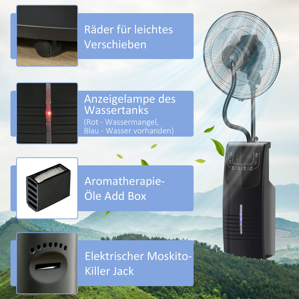 HOMCOM Statiefventilator met 3,1 liter waterverstuiver ventilator hoogte 135 cm 3 modi