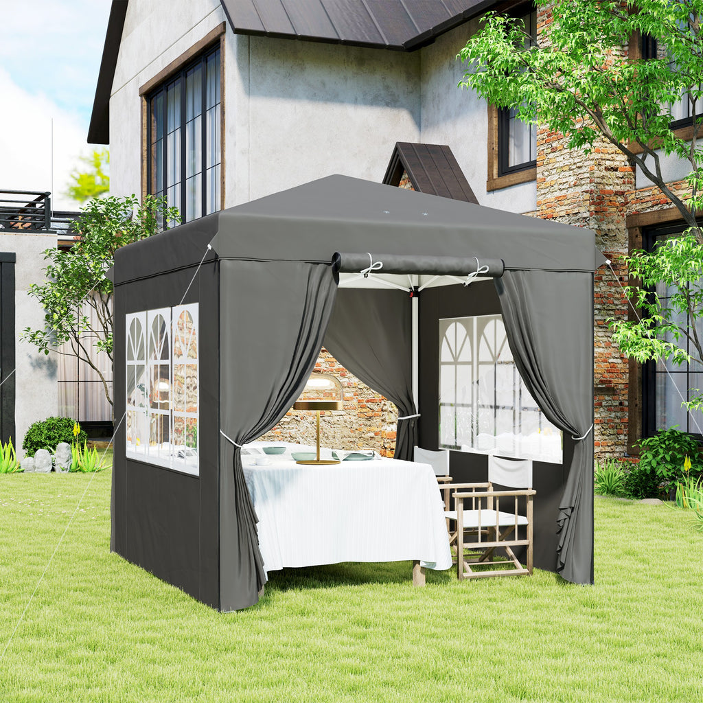 Outsunny 2,5 x 2,5 m Pop-up Paviljoen met Zijwanden en Transporttas, UPF50+ Hoogte Verstelbaar Tuinpaviljoen, Donkergrijs