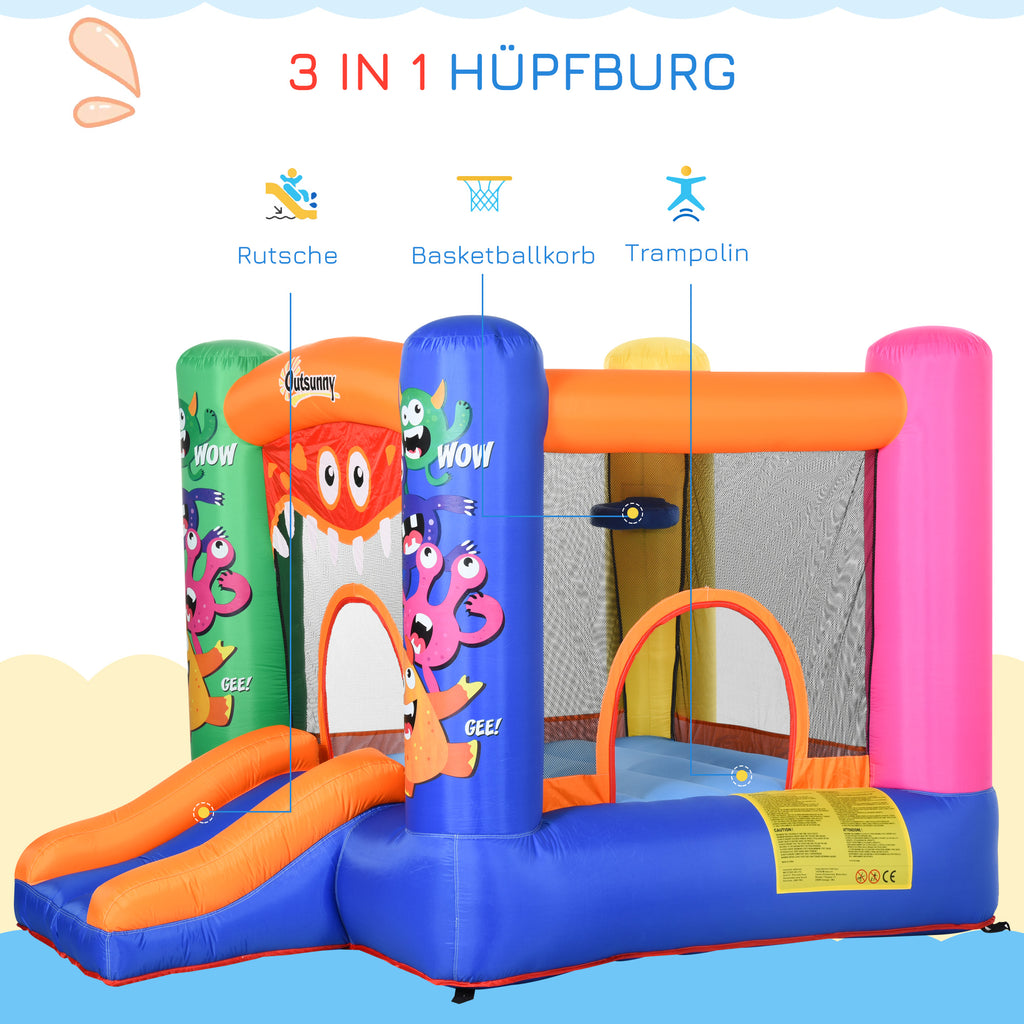 Outsunny opblaasbaar springkasteel met elektrische pomp voor 2 kinderen 250 x 180 x 175 cm