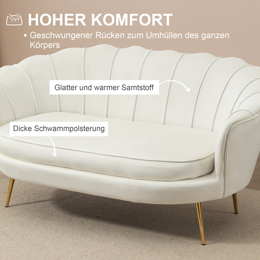 HOMCOM Vintage 2-zitsbank, bank, gestoffeerd meubilair, fluweeloptiek, tot 150 kg, Crème/Goud
