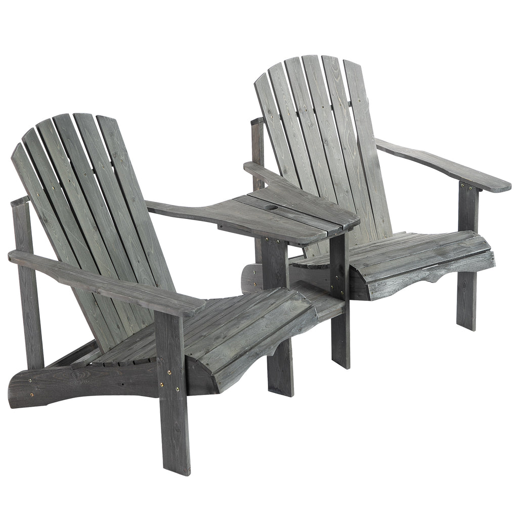 Outsunny tuinbank met tafel en zonneschermhouder, tuinmeubilair, massief hout, kleur grijs