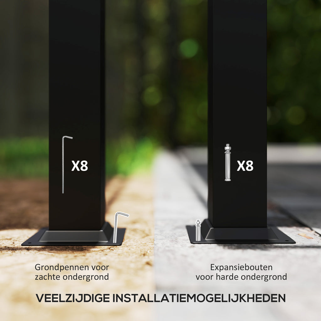 Outsunny Tuin Pergola, 3 x 3 m, Uitschuifbaar Dak en Magneetpad, Buiten Luifel, Tuinpaviljoen, UPF30+, Metaal, Crèmewit