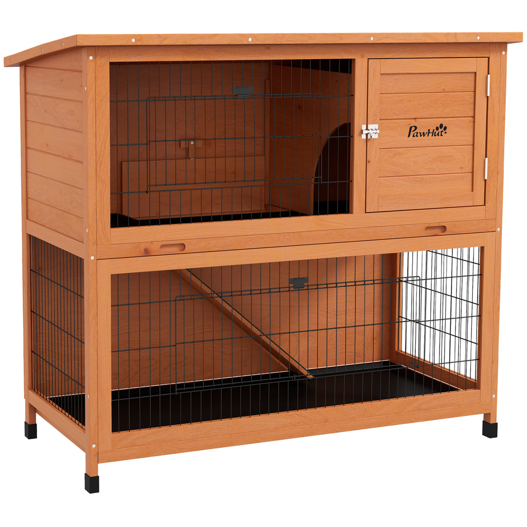 PawHut Kleindierstal Kleindierhuis Knaagdierhuis, weerbestendig, 2 Bakken, 123 x 63 x 112 cm, Oranje