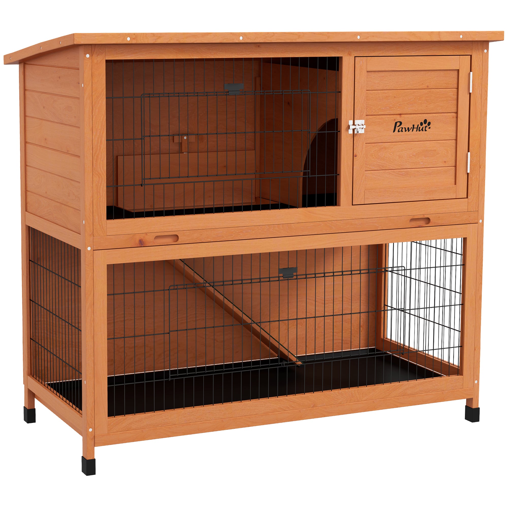 PawHut Kleindierstal Kleindierhuis Knaagdierhuis, weerbestendig, 2 Bakken, 123 x 63 x 112 cm, Oranje
