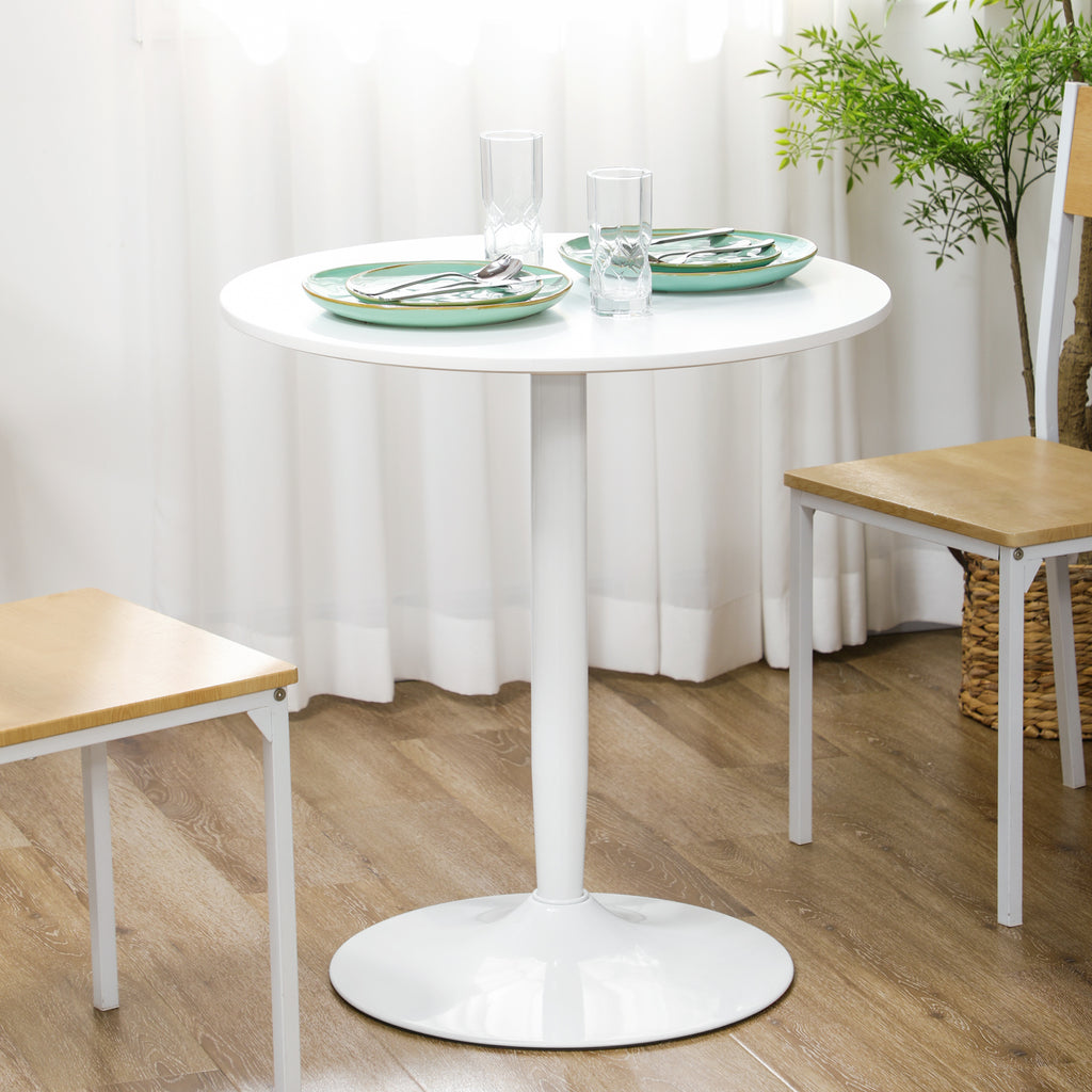 HOMCOM Eettafel voor 2 Personen, Ronde Tafelblad, Stalen Voet, wit, 70 x 70 x 75 cm