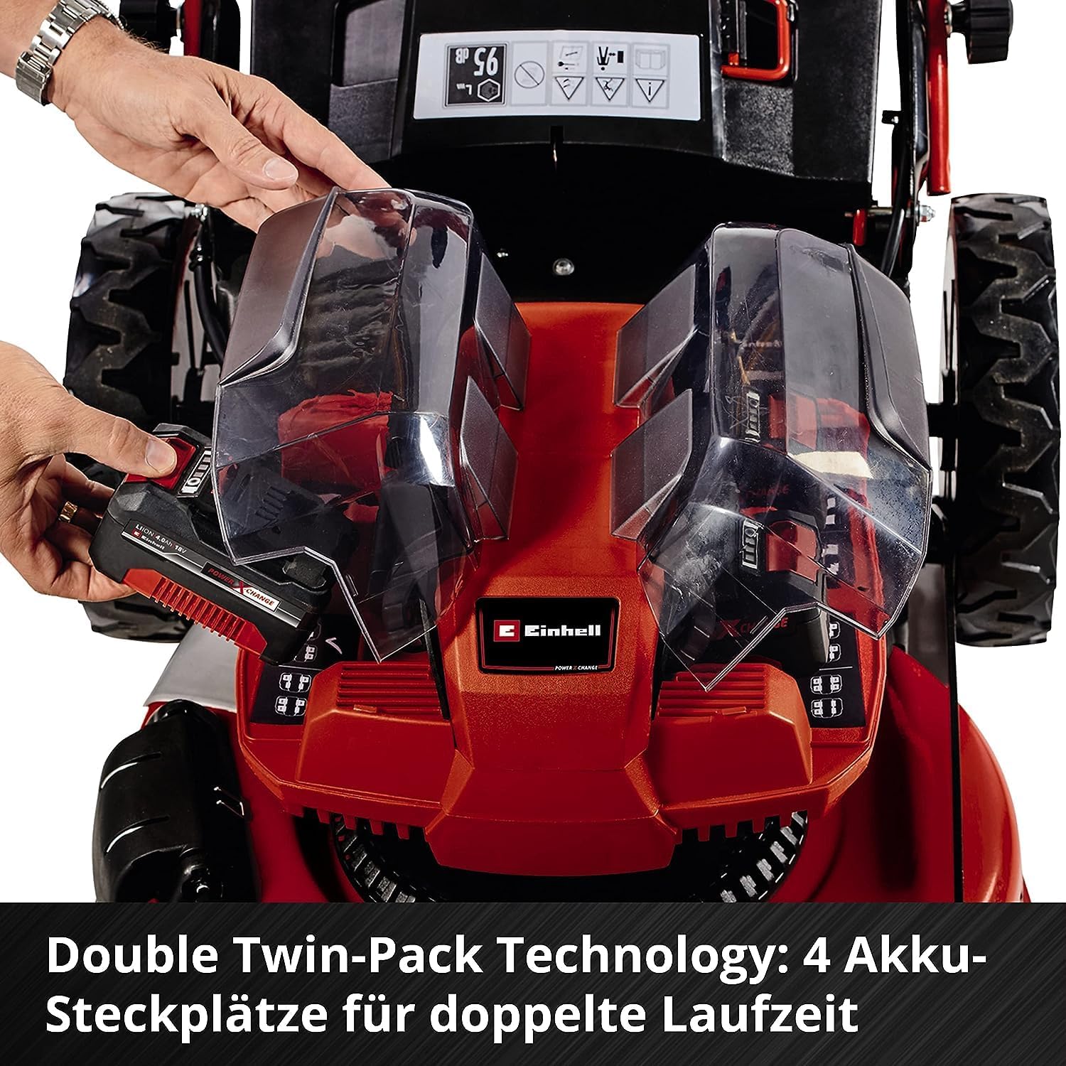 Einhell Accu Grasmaaier GE-CM 36/47 S HW Li Kit Power X-Change (36 V, 47 cm maaibreedte, tot 700 m, borstelloos, wielaandrijving, 75 L grasopvangbak, incl. 4x 4,0 Ah + 2x Twincharger)