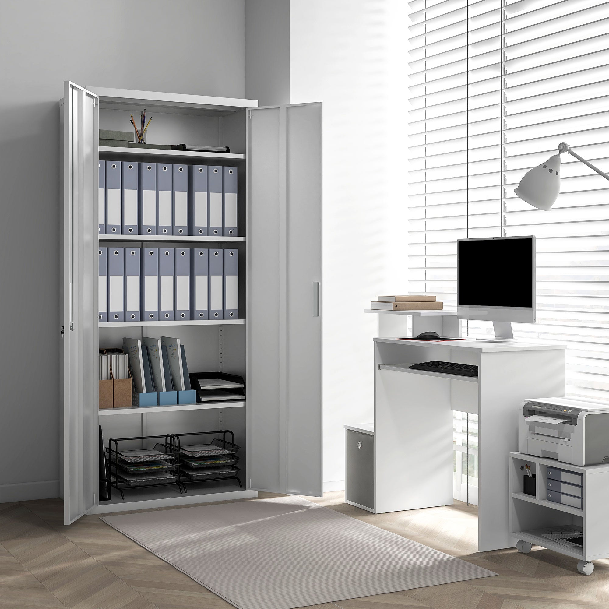 HOMCOM Archiefkast, Kantoorkast, 5 Schappen, Metaal, 80B x 40D x 180H cm, Wit