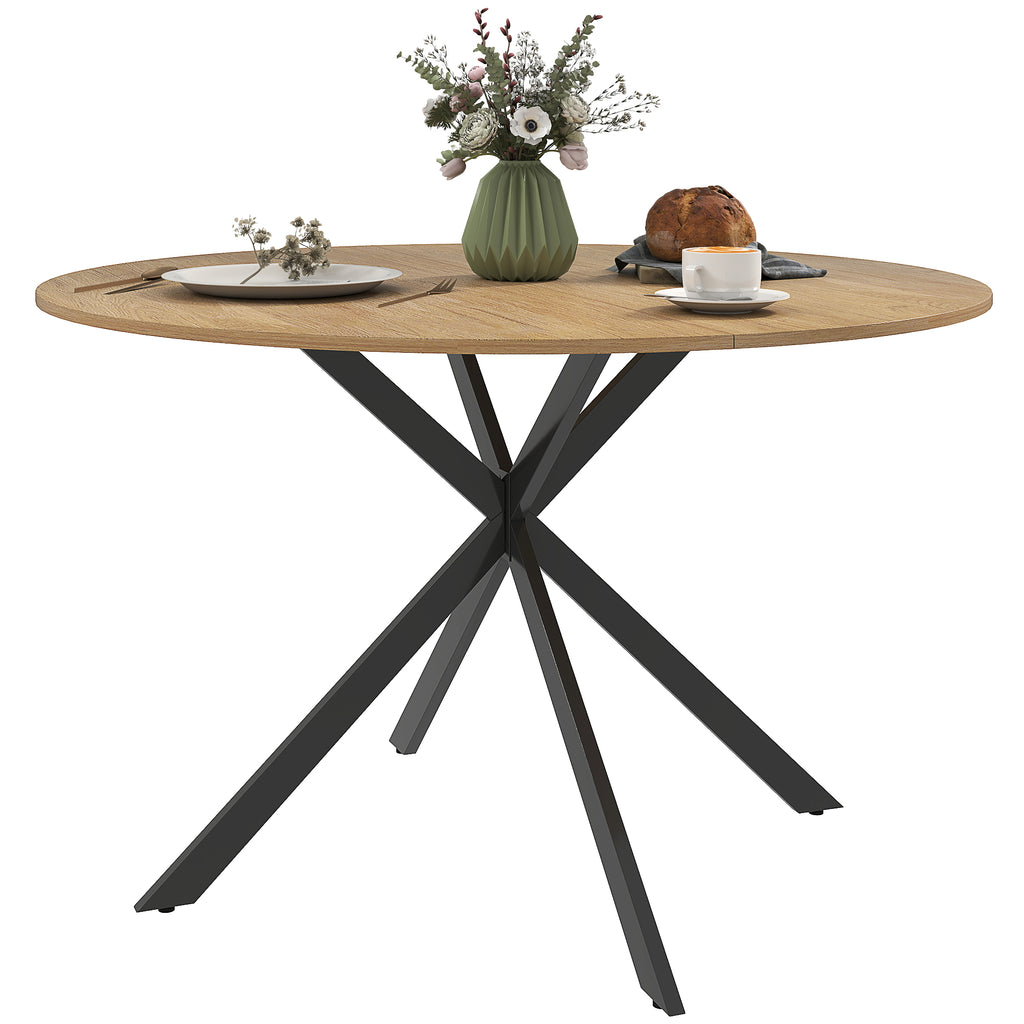 HOMCOM Ronde Eettafel voor 4 Personen, Keukentafel in Industriële Stijl met Stalen Poten, voor Eetkamer, Keuken, Eiken
