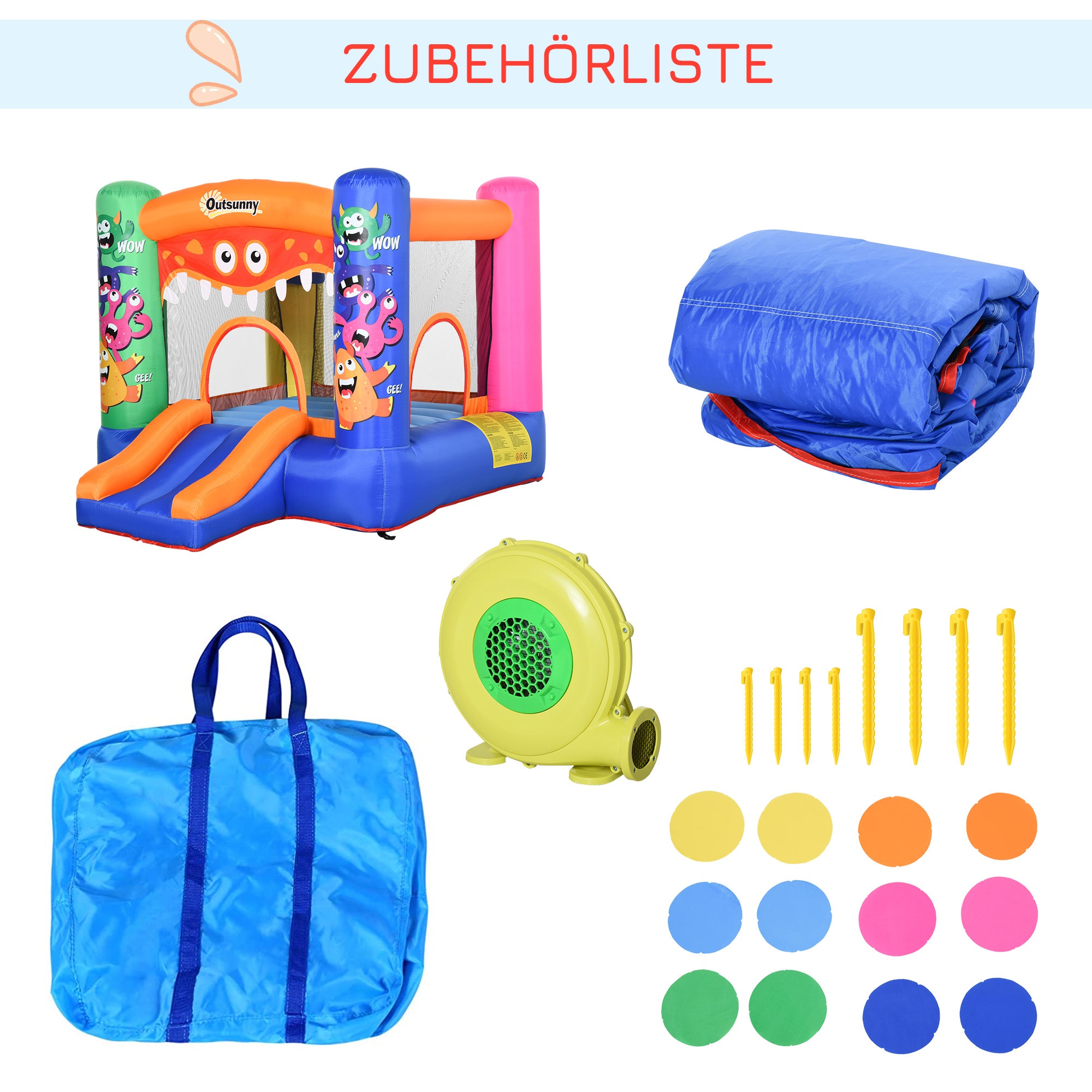 Outsunny opblaasbaar springkasteel met elektrische pomp voor 2 kinderen 250 x 180 x 175 cm