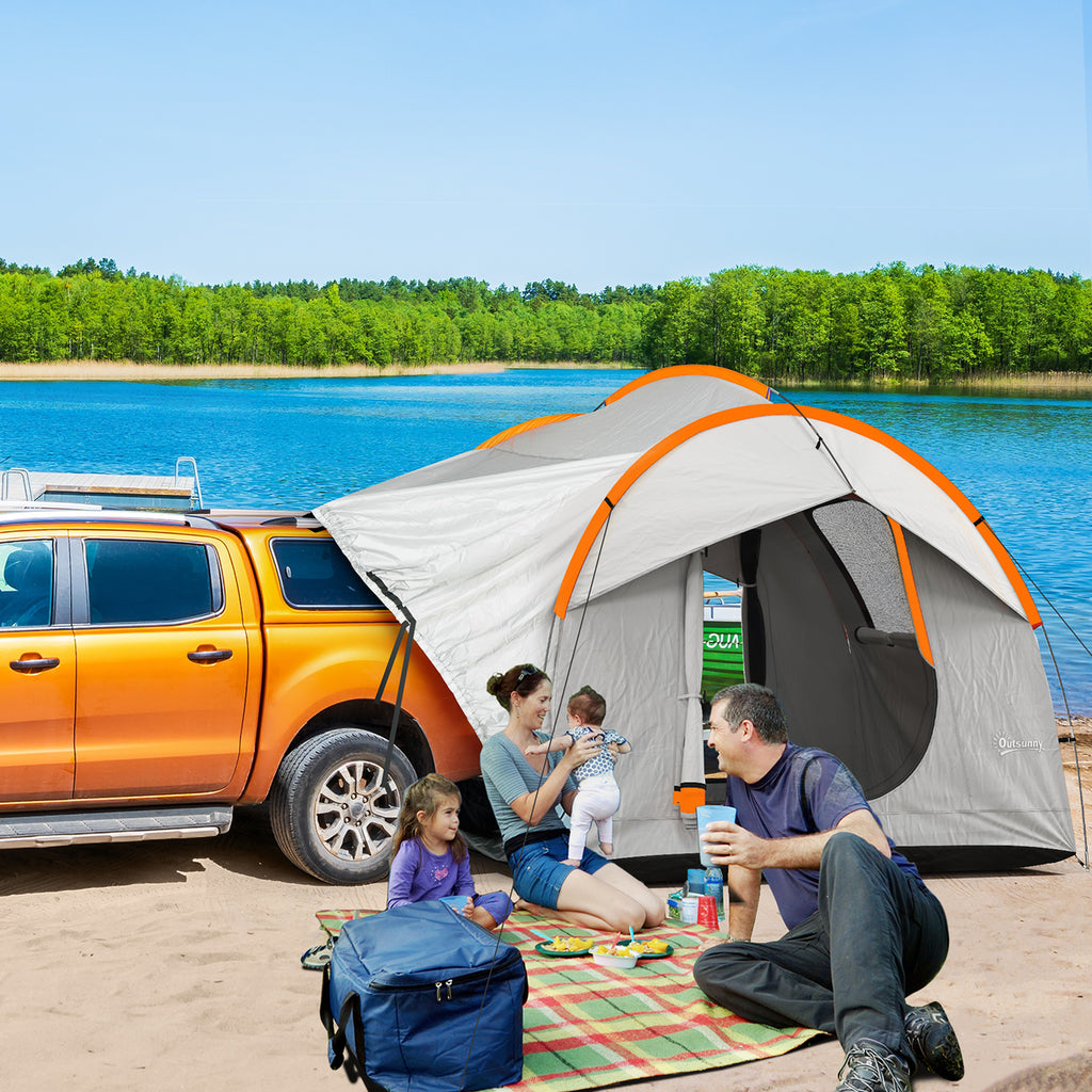 Outsunny Auto Tent Kampeertent, 3 deuren, weerbestendig, 239cm x 210cm x 210cm, Oranje + Grijs
