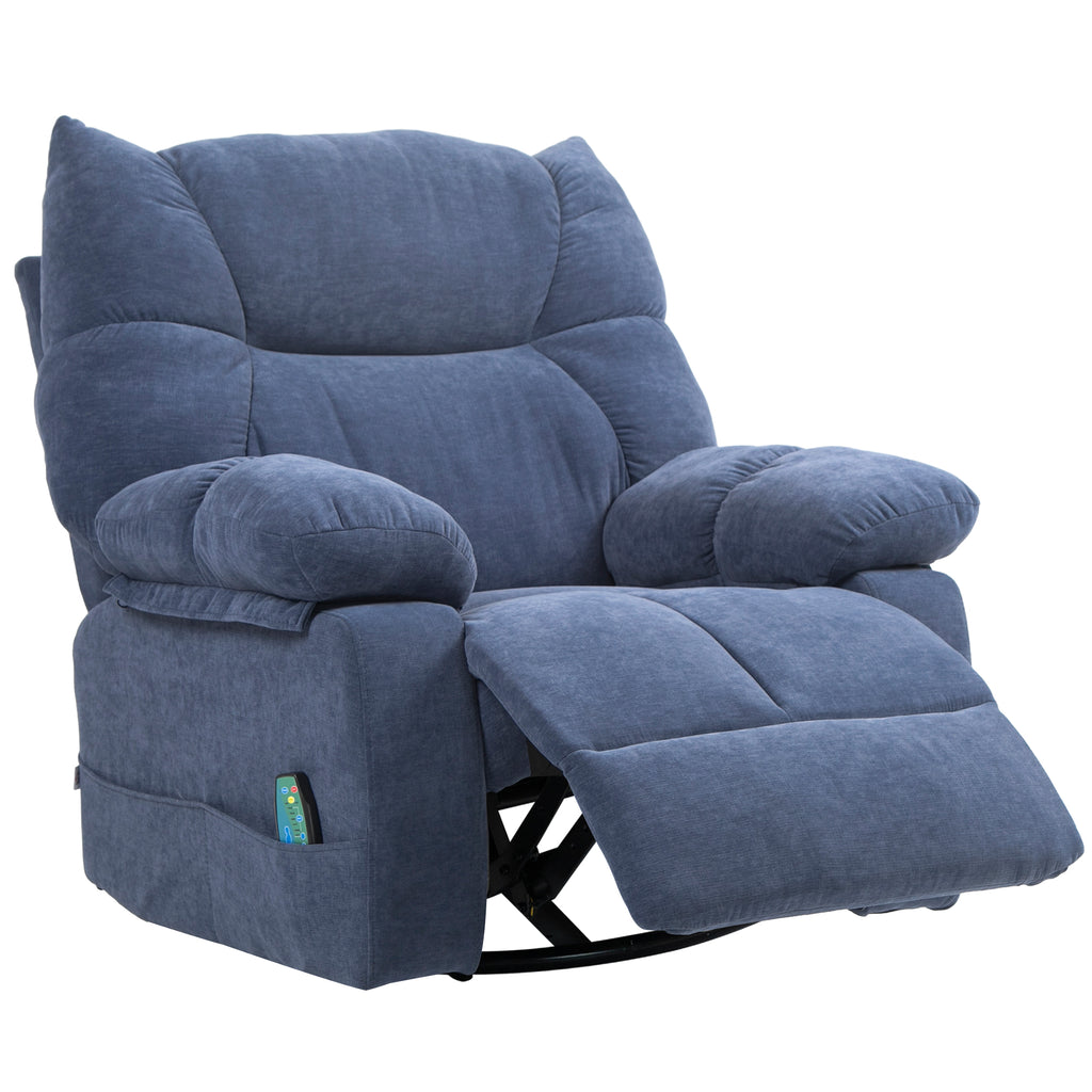 HOMCOM Massagestoel met Warmte- & Ligfunctie, Draaibaar, tot 150 kg, Metalen Frame, 98x90x98cm, Blauw