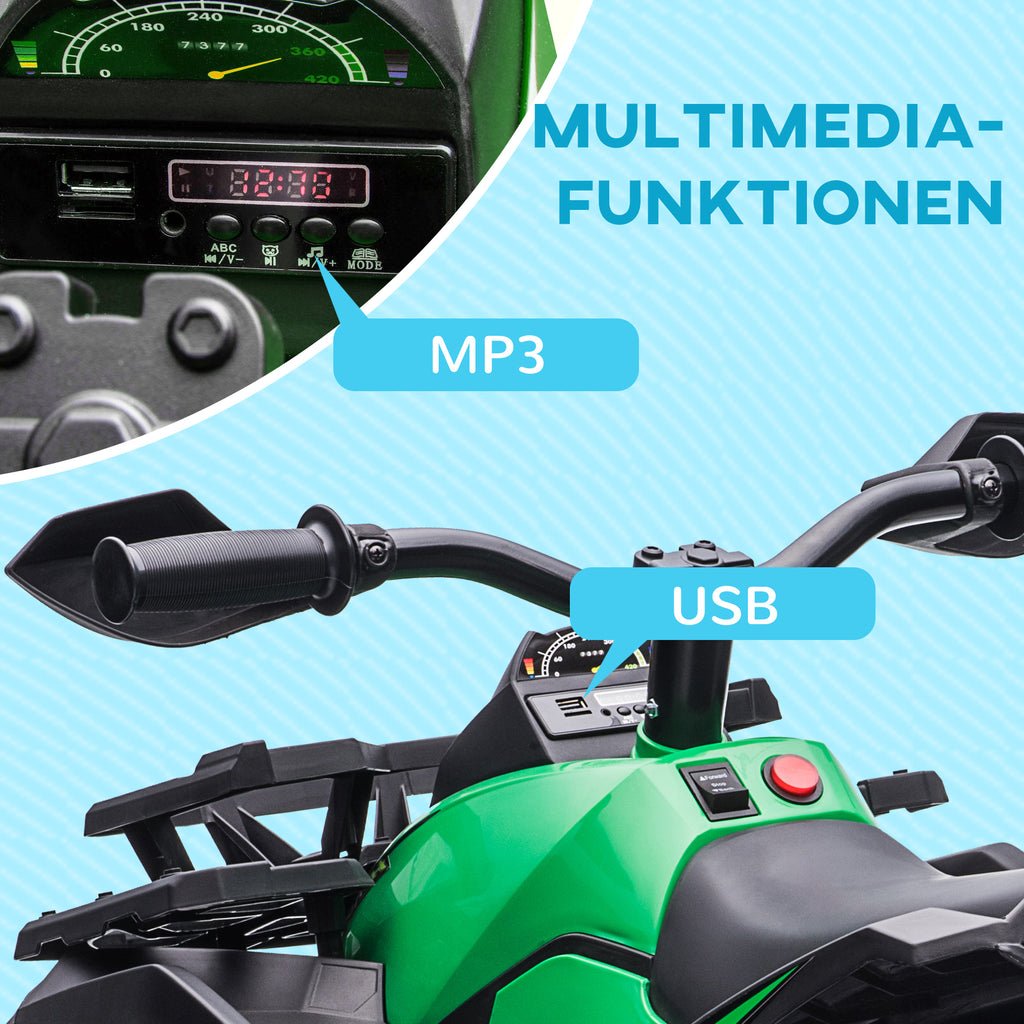 HOMCOM Elektrisch Kinderquad met Licht & Muziekaansluiting, 3-8 km/u, Voor 3-5 Jaar, Groen