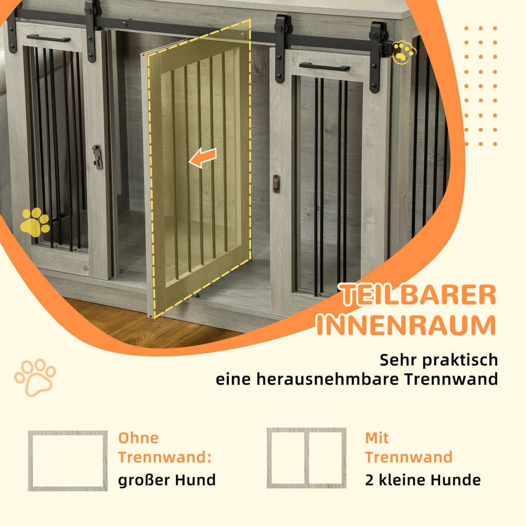 PawHut Hondenkooi met 2 Deuren, Hondenbox, Transportbox voor Honden, Landelijk Design, Vergrendelbaar, Grijs