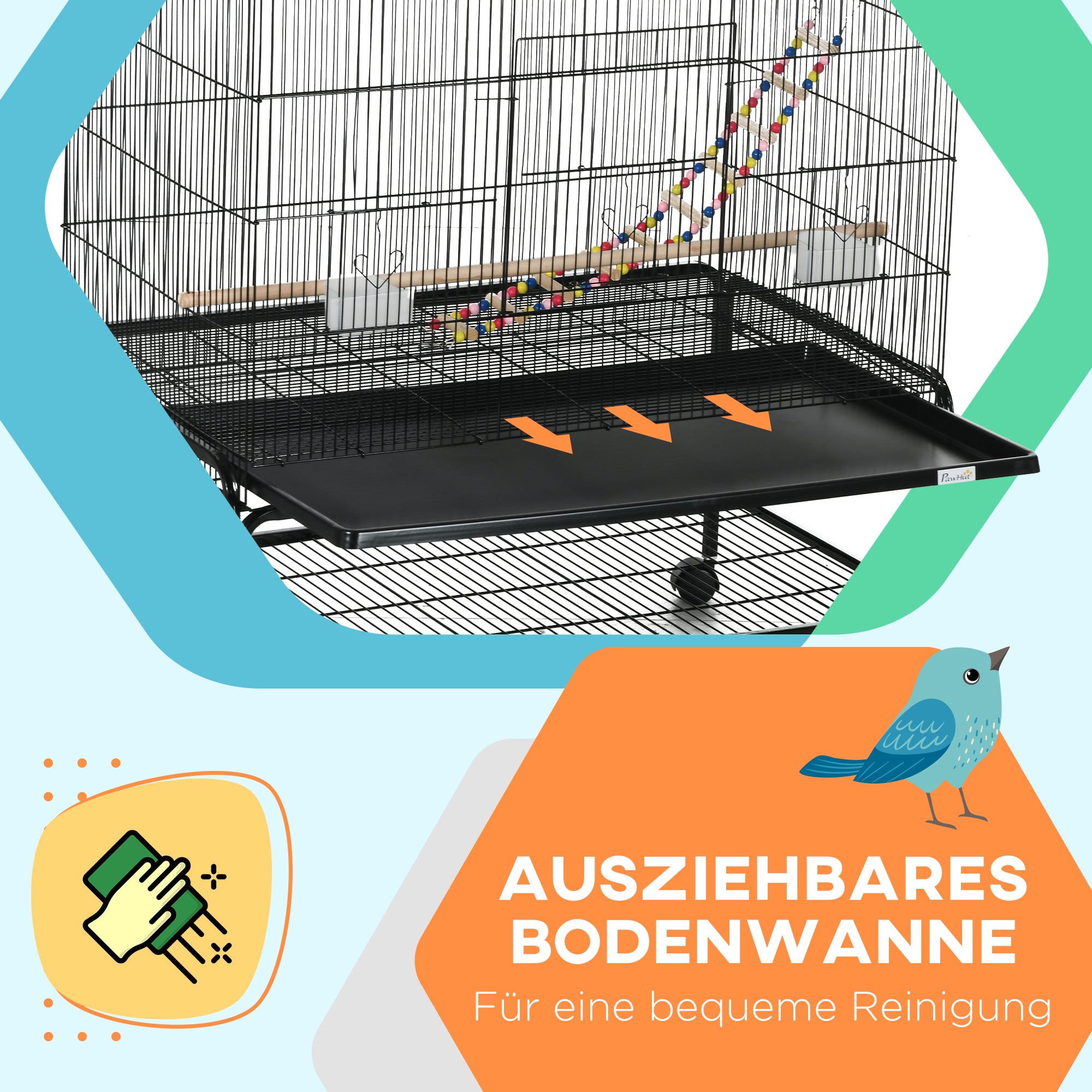 PawHut Vogelkooi inclusief Zitstokken, Vogelspeelgoed, Uitneembare Bodemlade, Zwart