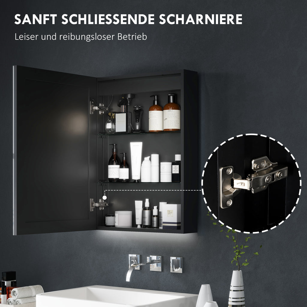 HOMCOM LED Spiegelkast voor Badkamer, 50 x 70 cm, Dimbaar, Anti-Beslag, Zwart