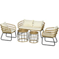 Outsunny Lounge-Set Rattan Zitgroep, Buitenmeubelset in Boho-stijl, 5-delig, 145 x 70 x 78 cm, Crème + Natuur + Zwart